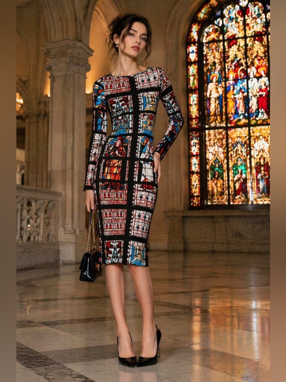 Urban Outfitters Glamorous Rare Stained Glass Midi Dress Sz S Artcore Gothic - Picture 14 of 14
